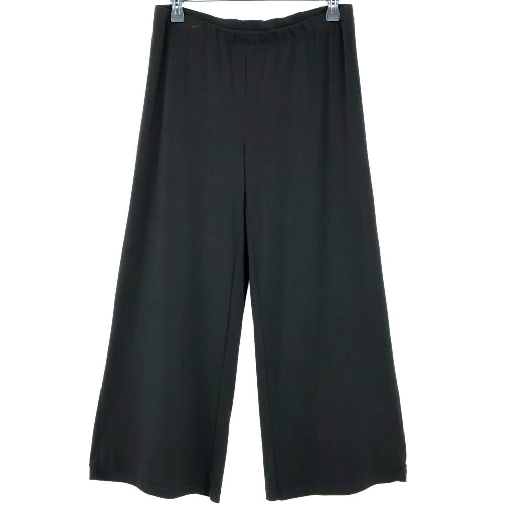 Chicos Pants 2 Womens 12 Large Black Stretch Knit Elastic Waist Pull On Wide Leg